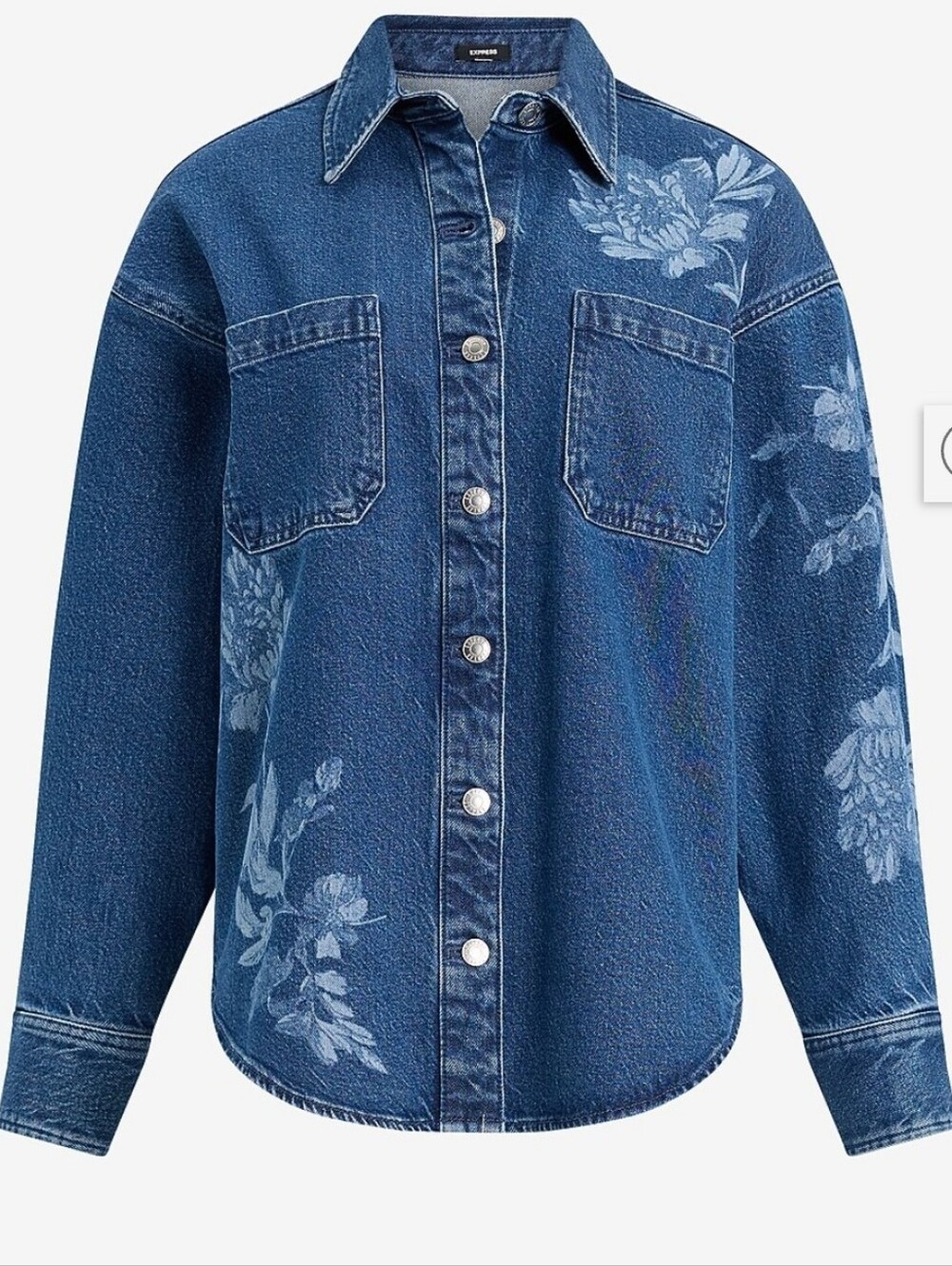Denim Floral-Print Button-Up Shacket